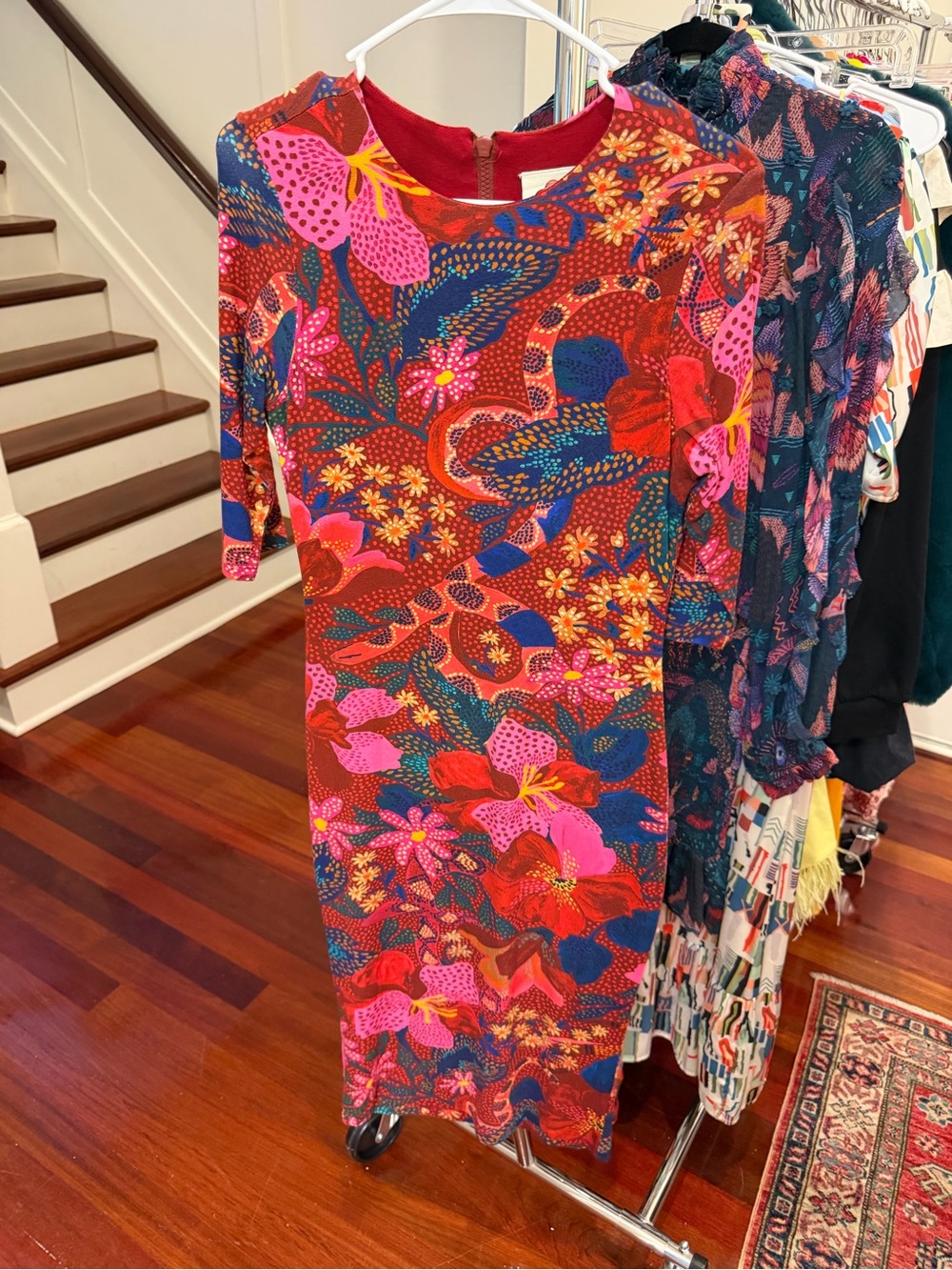 FARM Rio Bold Floral Midi Dress in Pink, Red & Blue